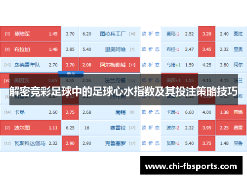 解密竞彩足球中的足球心水指数及其投注策略技巧 解密竞彩足球中的足球心水指数及其投注策略技巧